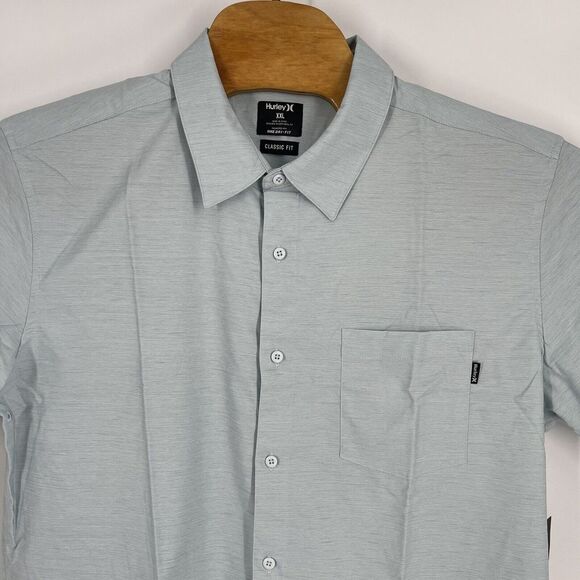 Hurley Mens XXL Short Sleeve Button Up Grey Nike Dri-Fit Classic Fit - Picture 3 of 6